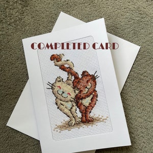 Voltooide borduurkaart Cats in Love