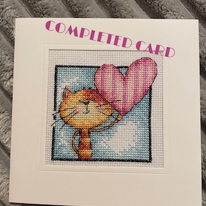 Voltooide borduurkaart Happy Cat