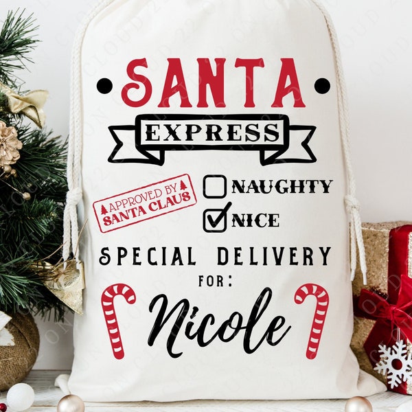 Santa Sack SVG, Santa Bag svg, Christmas Sack svg, Santa Mail, North Pole Express svg, Special Delivery Gift Bag, cut file, png,Personalized