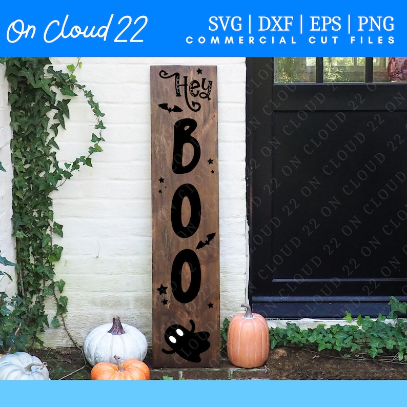 42-Inch Halloween Ghost Porch Sign – Wooden Standing Yard Decor For Front Door, Farmhouse Style, Outdoor & Indoor (White Spooky Ghost Design)