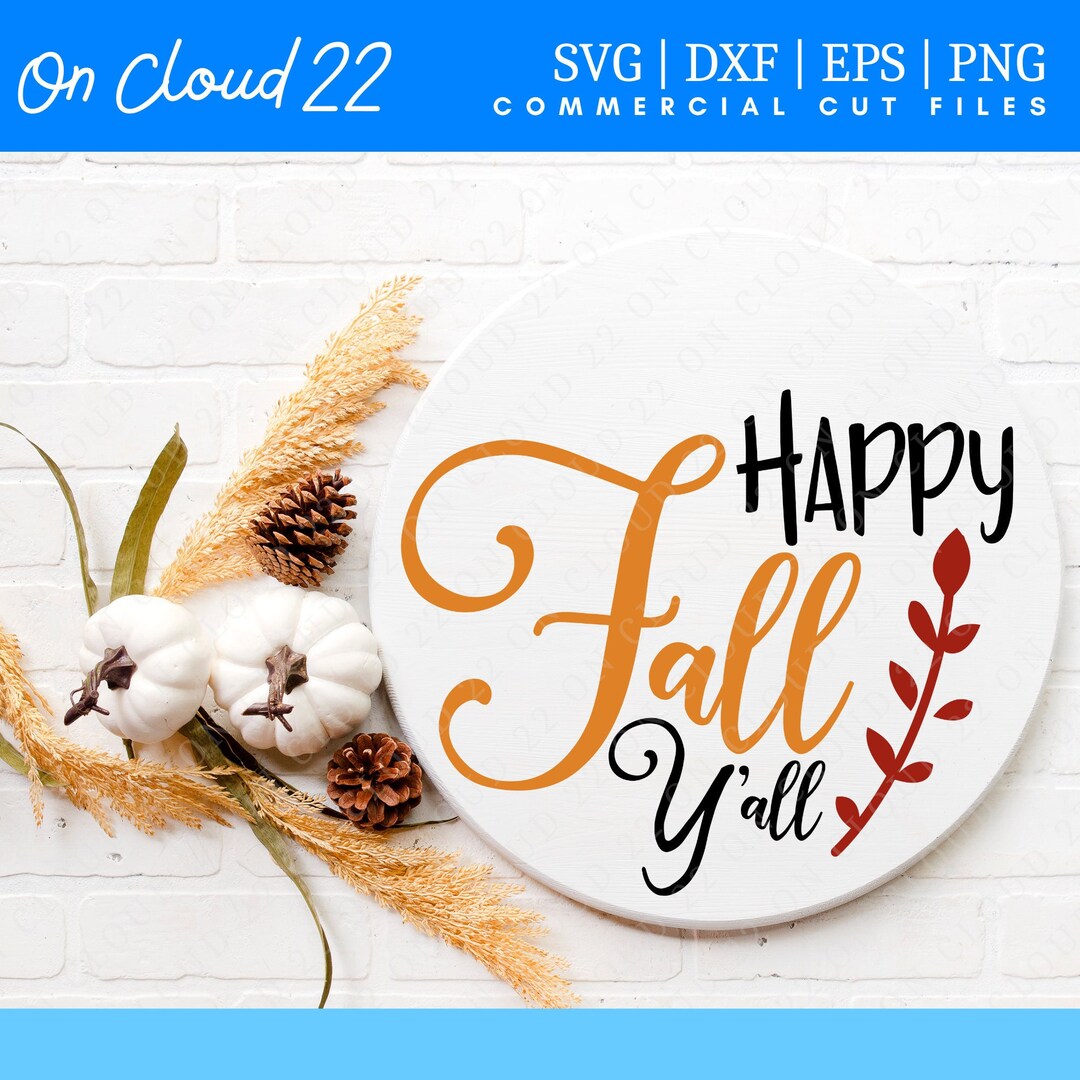 Happy Fall Yall SVG, Fall Door Hanger SVG, Fall Round Door Sign Svg ...