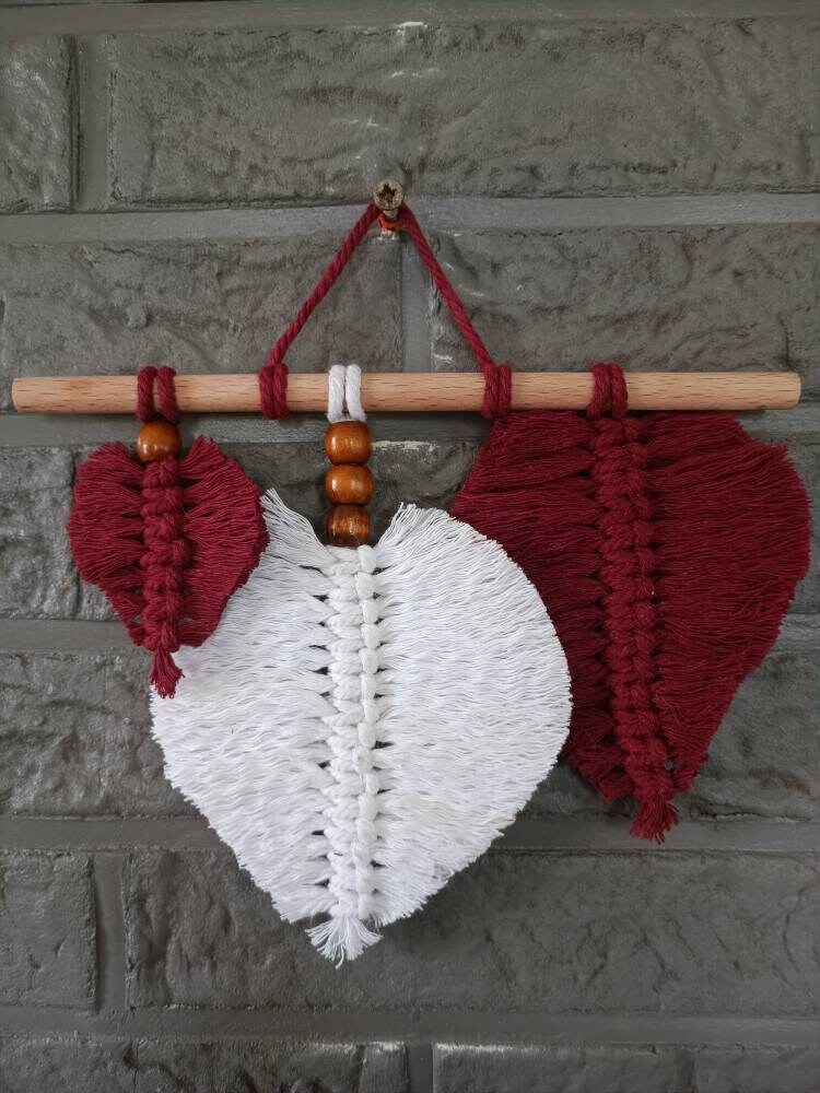 Petite Tenture Murale Feuille Bordeaux et Blanc