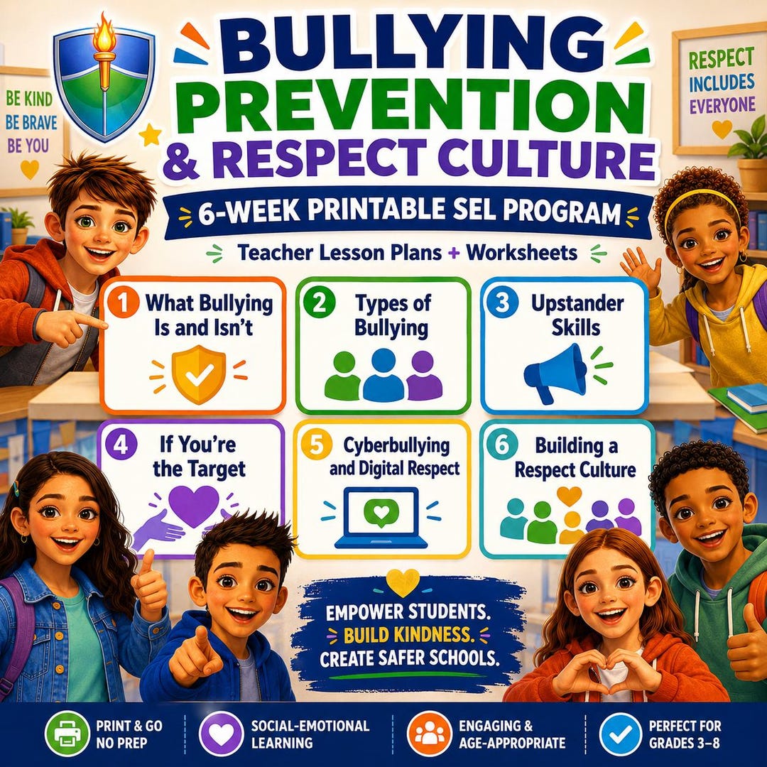 Bullying Prevention SEL Program | 6-week Printable Curriculum, Grades 4 ...