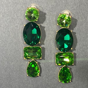 Crystal  Earrings, Emerald Crystal Earrings, Gift For Her, Dangle & Drop Earrings, Crystal Earrings, Earring Studs, Oscar De La Renta Style