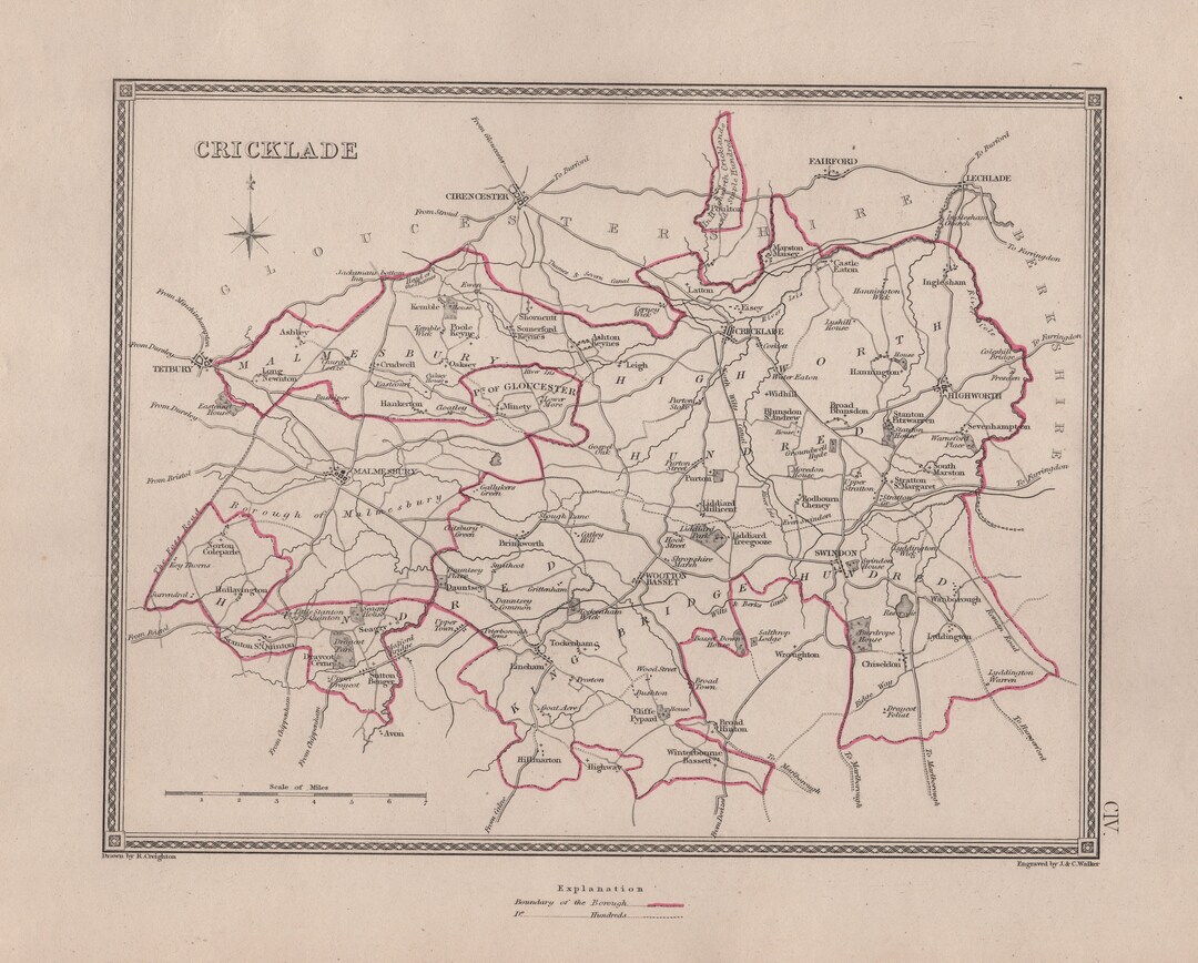 Cricklade Old Antique Town Map Printed From Steel Plate Hand Etsy