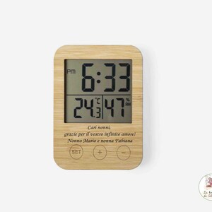 Stazione meteorologica della linea Nature con frontale in bambù personalizzato con incisione