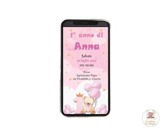 Digital INVITATION First birthday girl, customizable invitation, party invitation, digital invitation, Whatsapp invitation