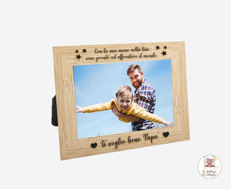 Cornice portafoto personalizzata per il Papà inclusa foto, previo vostro invio in legno, personalizzata con incisione immagine 1