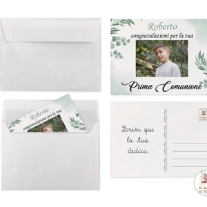 BIGLIETTO d' AUGURI PERSONALIZZATO Prima Comunione Bambino