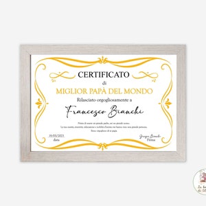 Attestato migliore Papà del mondo, regalo al Papà