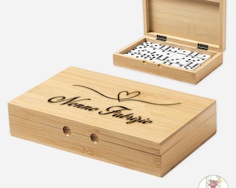 Ensemble classique de dominos en bois de 28 pièces en mélamine durable personnalisé avec gravure, cadeau pour les grands-parents