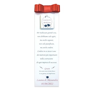 Graduation placeholder, bookmark placeholder, bookmark with dedication, placeholder with personalized chocolate
