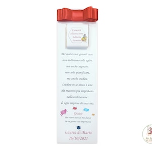 Graad placeholder, bookmark placeholder, bookmark met toewijding, placeholder met gepersonaliseerde chocolade