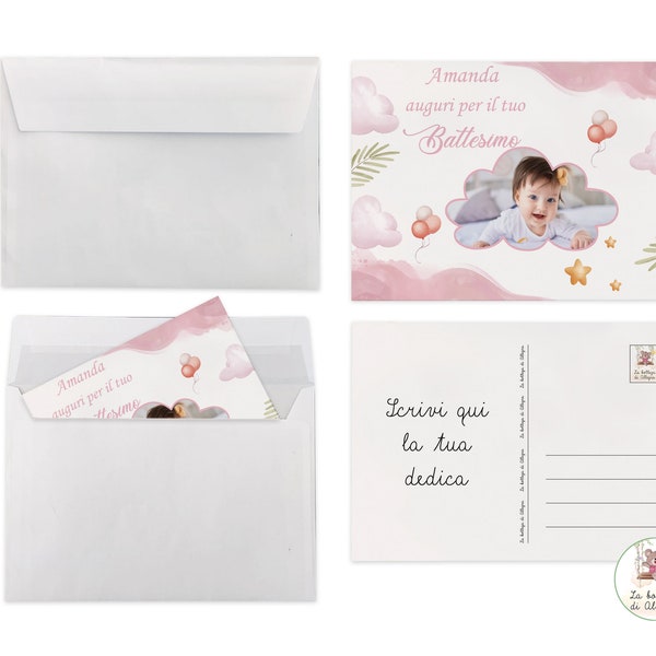 BIGLIETTO d' AUGURI PERSONALIZZATO Battesimo Bambina