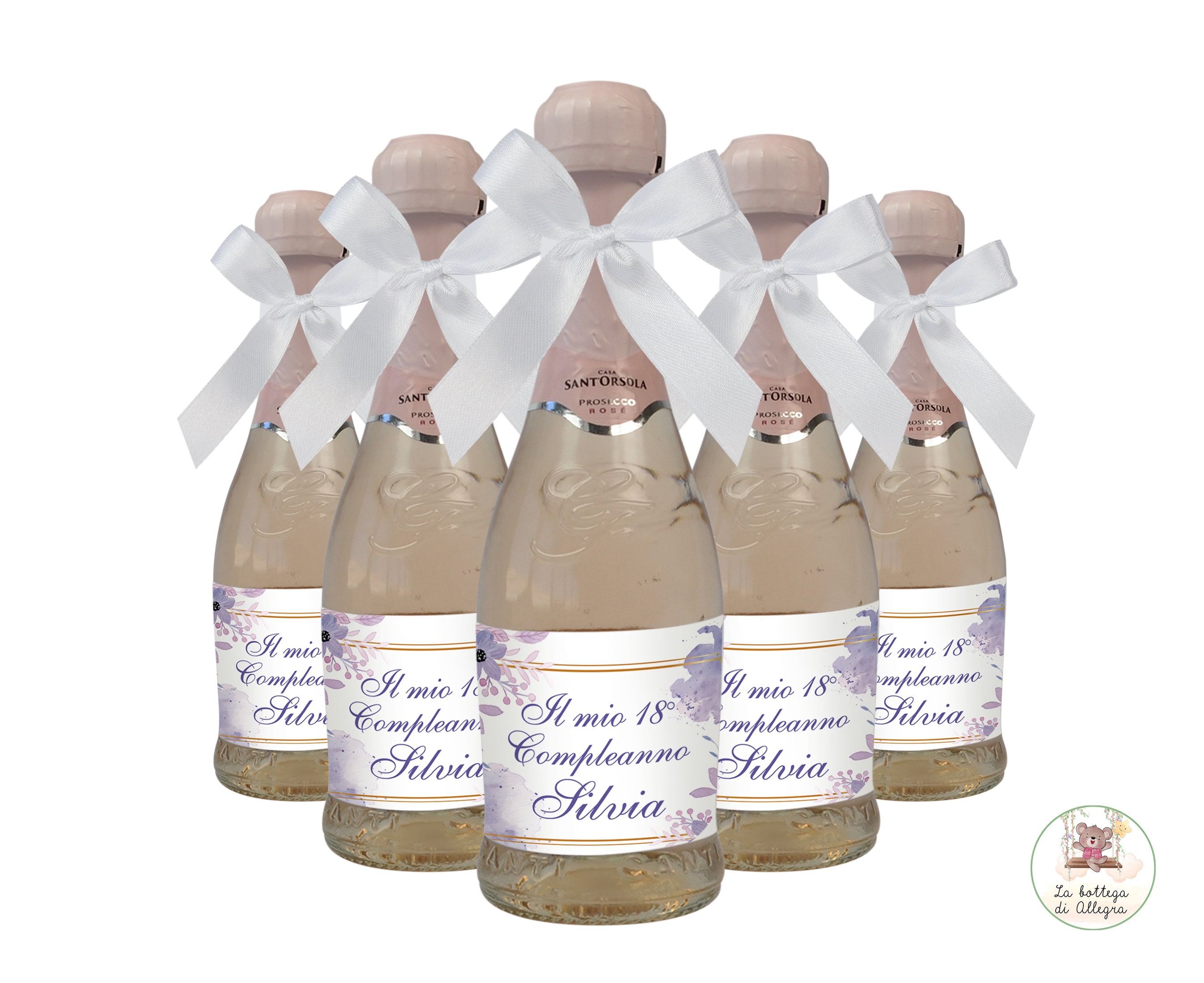 Bottle of Prosecco With White and Lilac Customizable Label 18 YEARS OLD  GIRL BIRTHDAY Favor -  Denmark