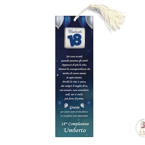 Segnaposto eventi vari, segnaposto segnalibro, segnalibro con dedica, segnaposto con cioccolatino personalizzato 18 ANNI