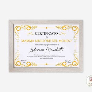 Attestato migliore Mamma del mondo, regalo alla mamma