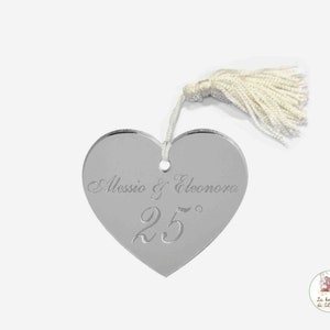 Kit 10 Segnaposto Cuore Nozze d'Argento in plexy con nappina