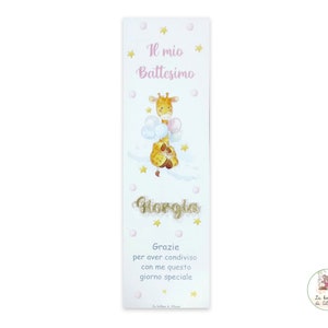 Segnaposto BATTESIMO BIMBA con giraffa, segnaposto segnalibro, segnalibro con dedica, segnaposto con nome plexy