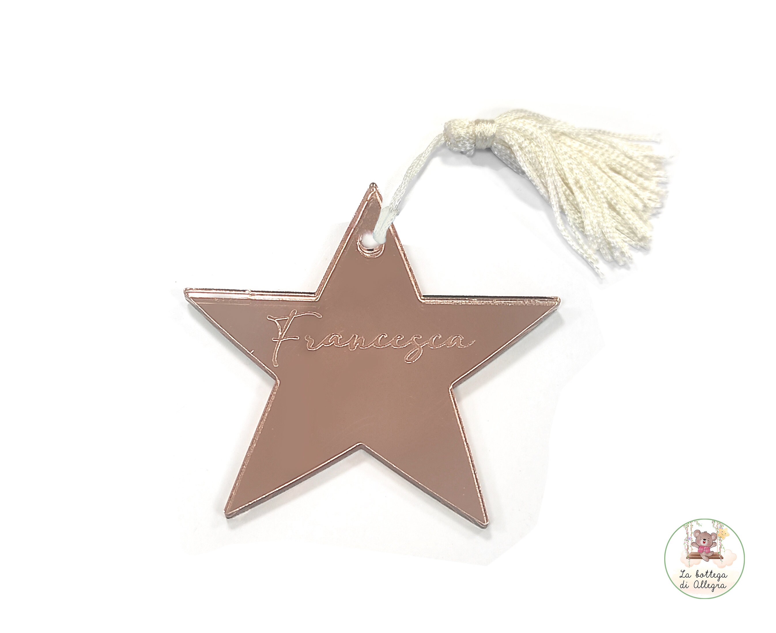 Räder Segnaposto Invernale A Forma Di Stella Con Fiocco, In Porcellana Scrivibile, Oro, 3,5x7 Cm, Lunghezza Cinturino 18,5 Cm