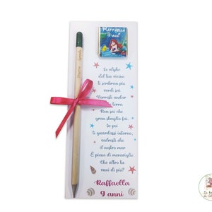 Segnaposto, segnaposto segnalibro, segnalibro con dedica, segnaposto con matita piantabile SPROUT e cioccolatino tema ARIEL