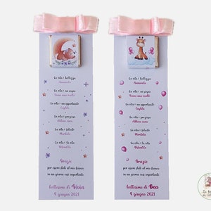 Segnaposto Battesimo bambina, segnaposto segnalibro, segnalibro con dedica, segnaposto con cioccolatino personalizzato