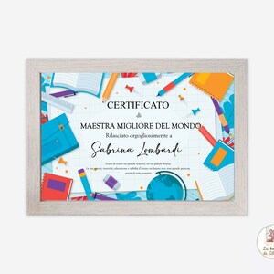 Attestato migliore Maestra del mondo, regalo alla Maestra