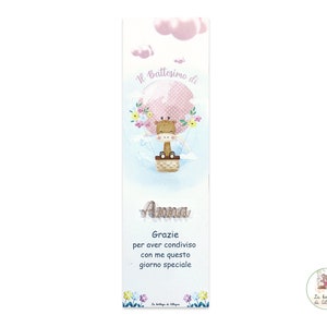 Segnaposto BATTESIMO BIMBA giraffa su MONGOLFIERA, segnaposto segnalibro, segnalibro con dedica, segnaposto con nome plexy
