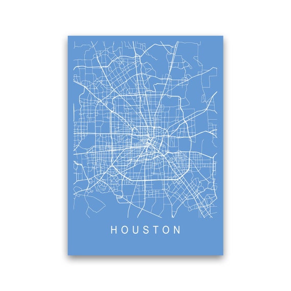 Houston Map Blueprint Art Print by Pixy Paper Etsy