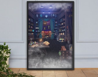 Fantasy potion shop, framed poster,  hand-drawn digital art, on Premium Luster fingerprint-proof Art photo paper 24x36 inches