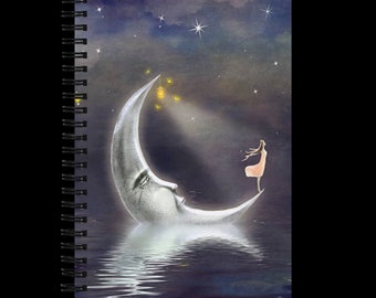 Fairy on the Moon Dotted Journal, Dreamy Fantasy Notebook