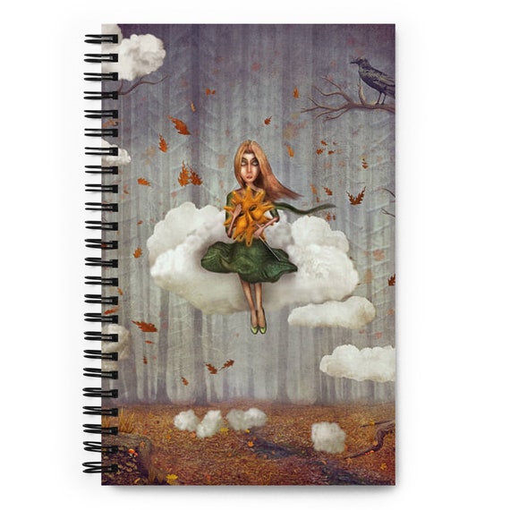 Autumn notebook with forest fairy, hand-drawn digitized art