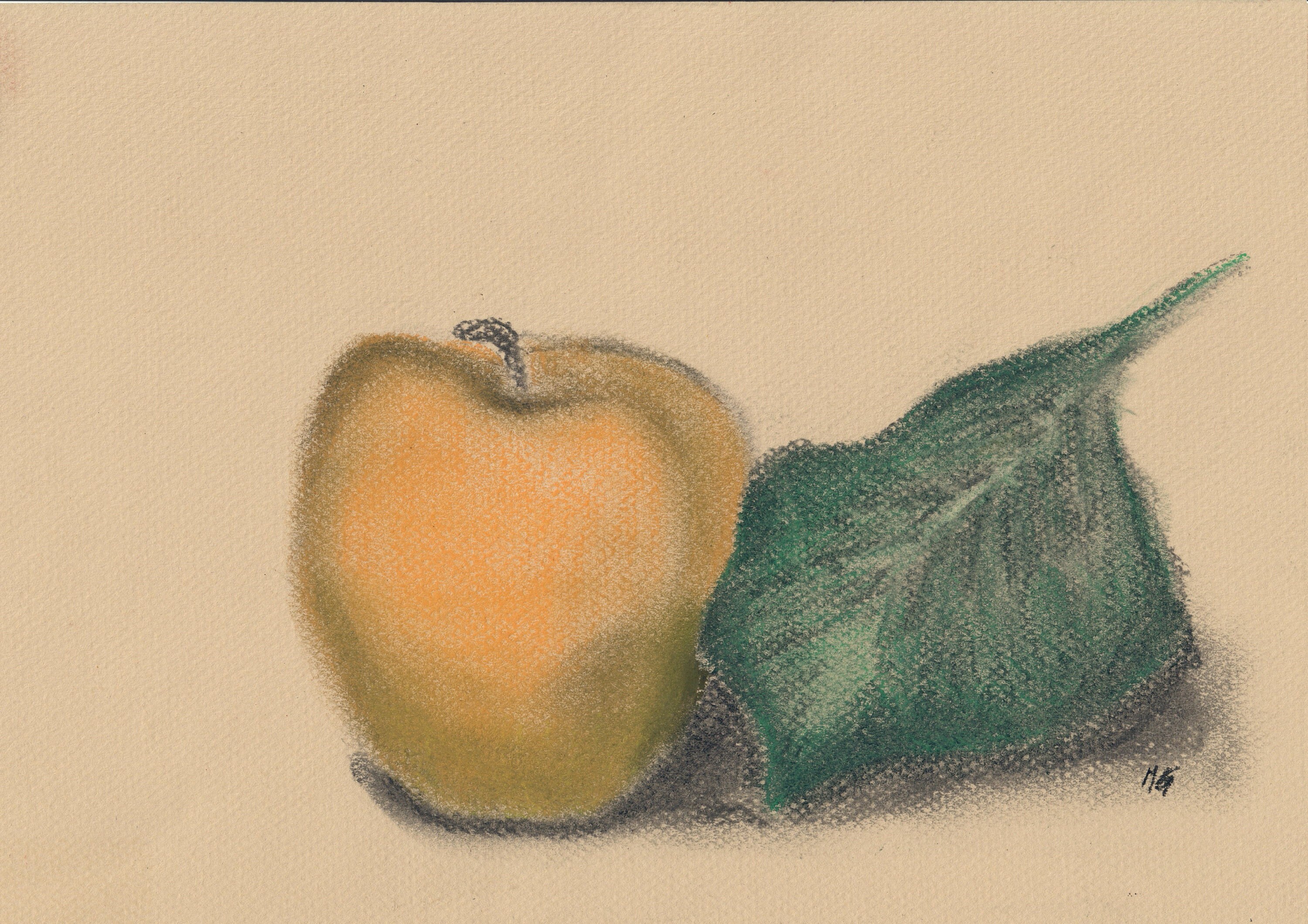 Nature Morte Pomme Jaune Pastels Secs 33 X 25 cm