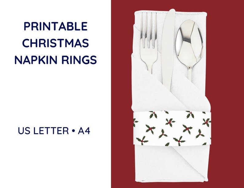 Christmas Printable Napkin Rings Christmas Holly Design Etsy UK