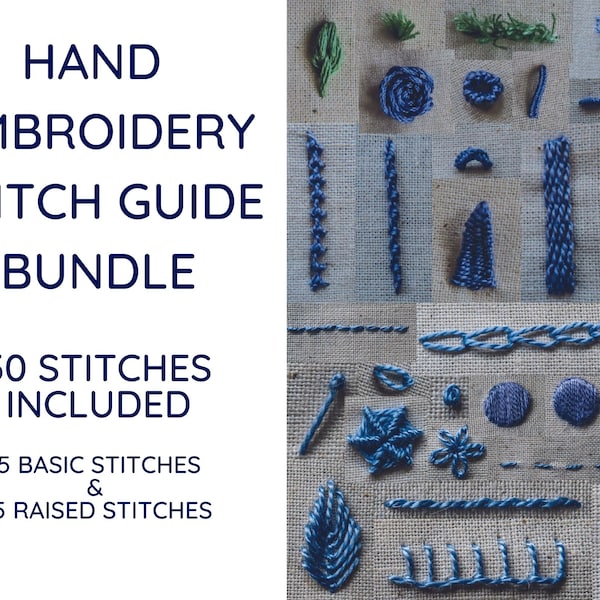 Stitch Guide Bundle | Learn to Embroider 15 Basic and 15 Raised  Embroidery Stitches | Embroidery Tutorial | PDF Instant Digital Download