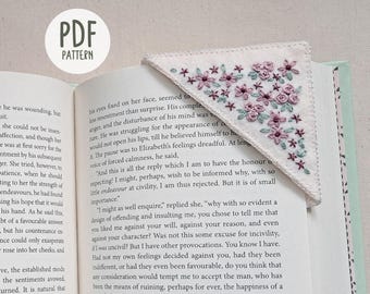Floral Embroidered Felt Corner Bookmark Pattern, PDF Digital Download, Ideal Gift for Booklover, Mother's Day, 24G003