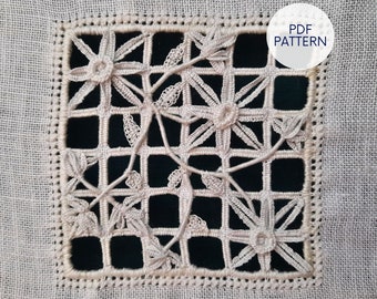 Reticello Floral Daisy Embroidery Pattern with Full Instructions, Traditional Italian White Work, Needle Lace and White Work Techniques