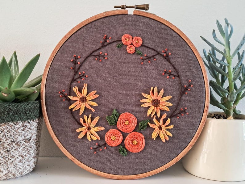 Floral Wreath Embroidery Pattern Bundle, Spring Summer Autumn Winter ...