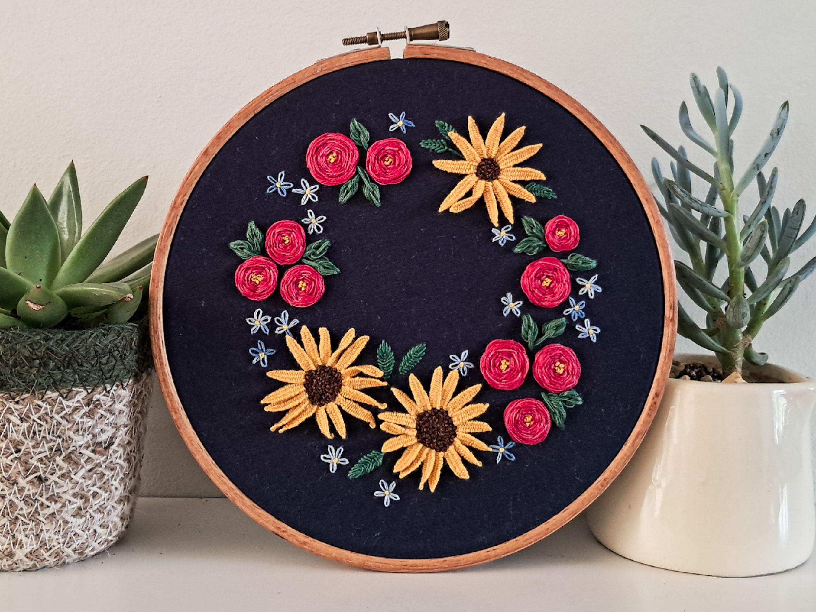 Floral Wreath Embroidery Pattern Bundle, Spring Summer Autumn Winter ...