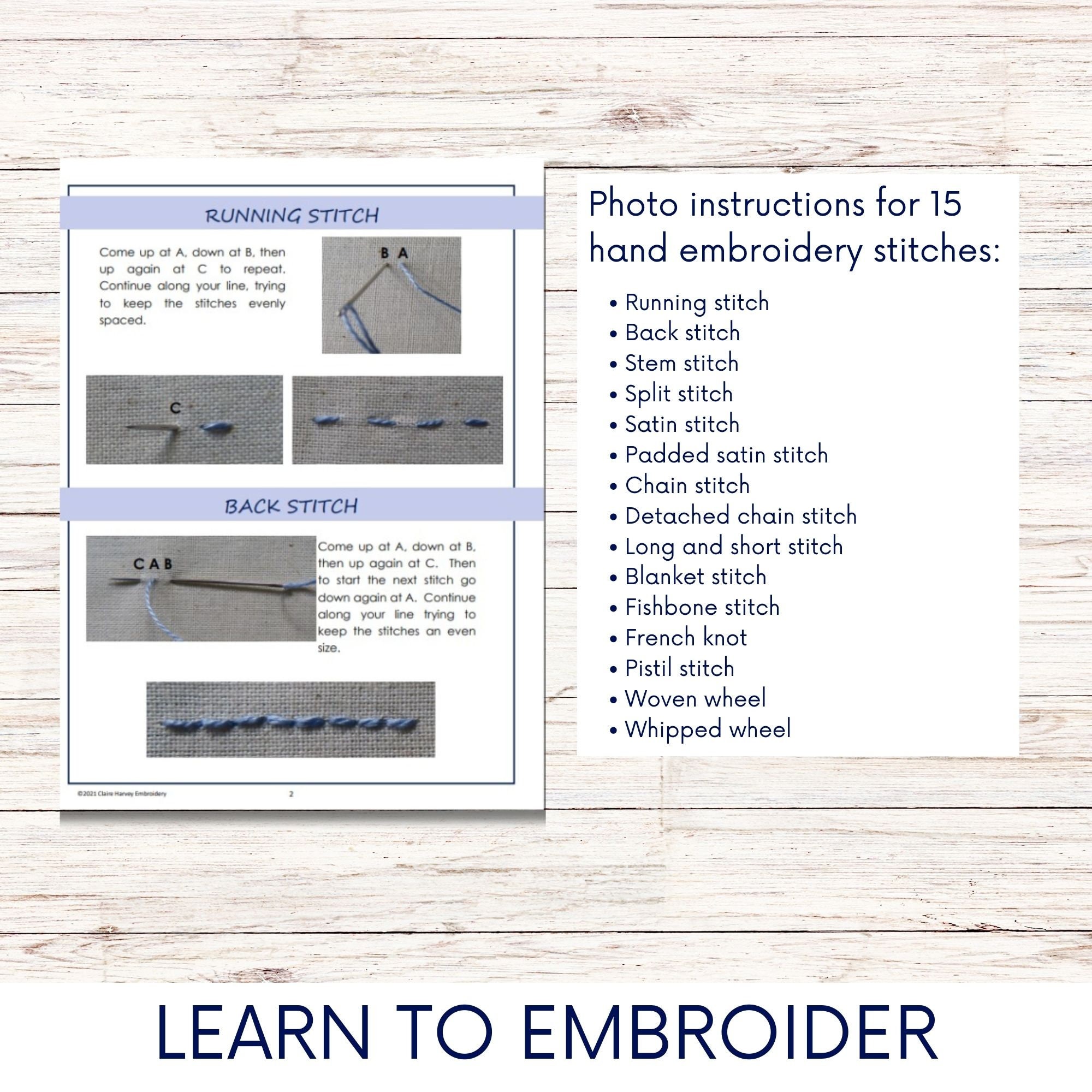 Beginner Stitch Guide Learn to Embroider 15 Basic Embroidery Etsy UK