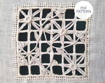 Reticello Floral Daisy Embroidery Pattern with Full Instructions, Traditional Italian White Work, Needle Lace and White Work Techniques