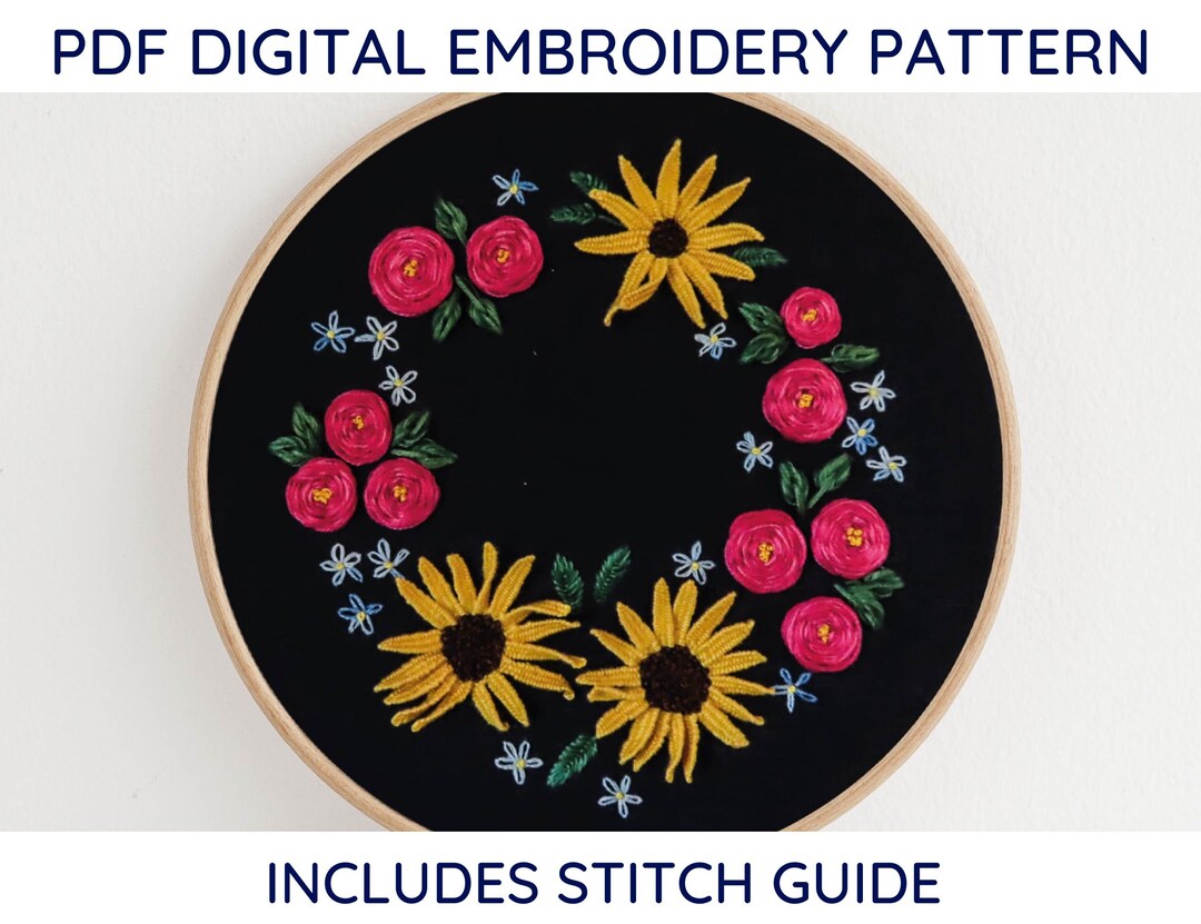 Summer Floral Wreath Embroidery Pattern and Instructions PDF - Etsy