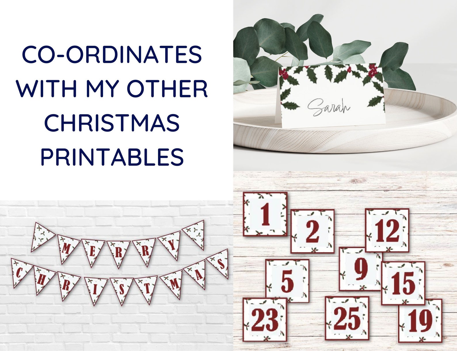 Christmas Printable Napkin Rings Christmas Holly Design Etsy UK