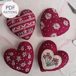 Embroidered Felt Heart Ornament Pattern, PDF Digital Download, Suitable for Valentine&#39;s Day, Wedding or Anniversary, 24G002