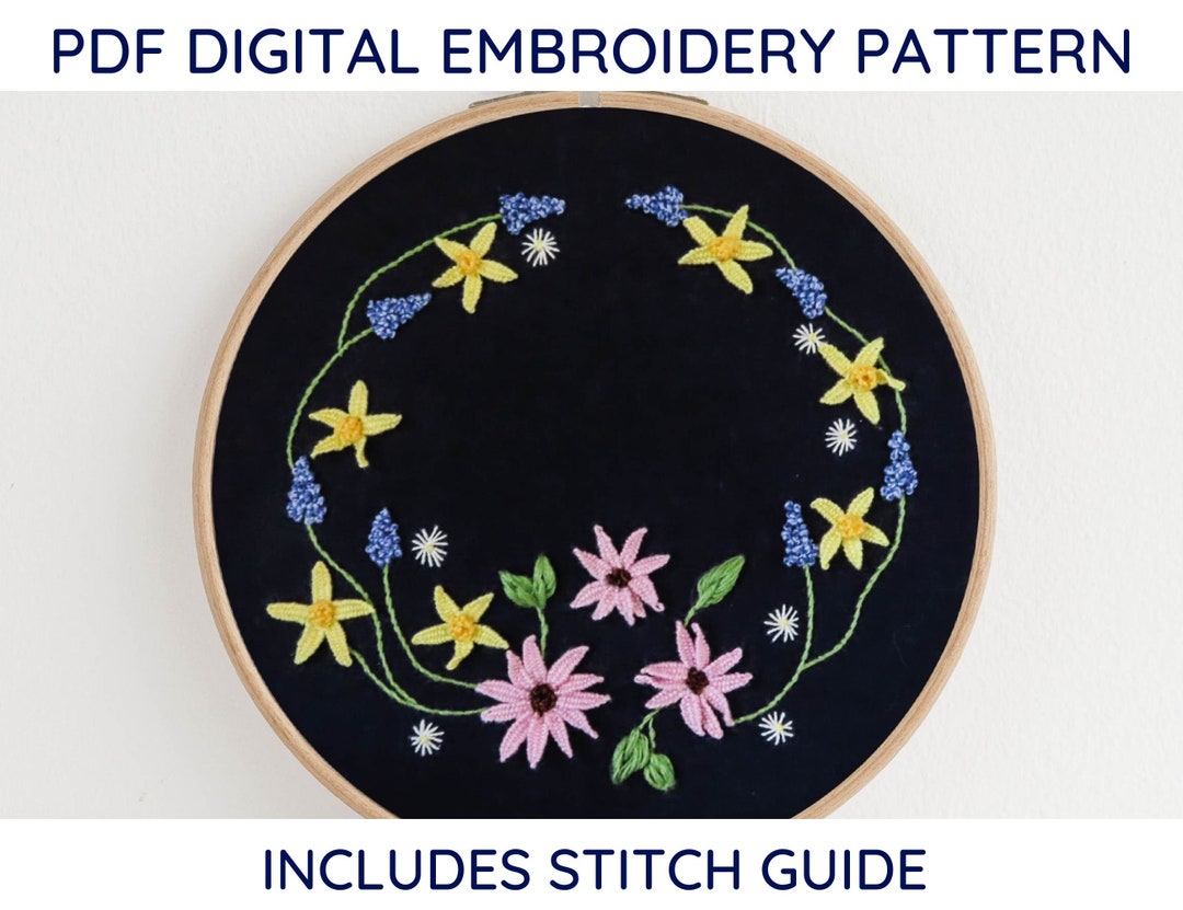 Spring Floral Wreath Embroidery Pattern and Instructions PDF - Etsy