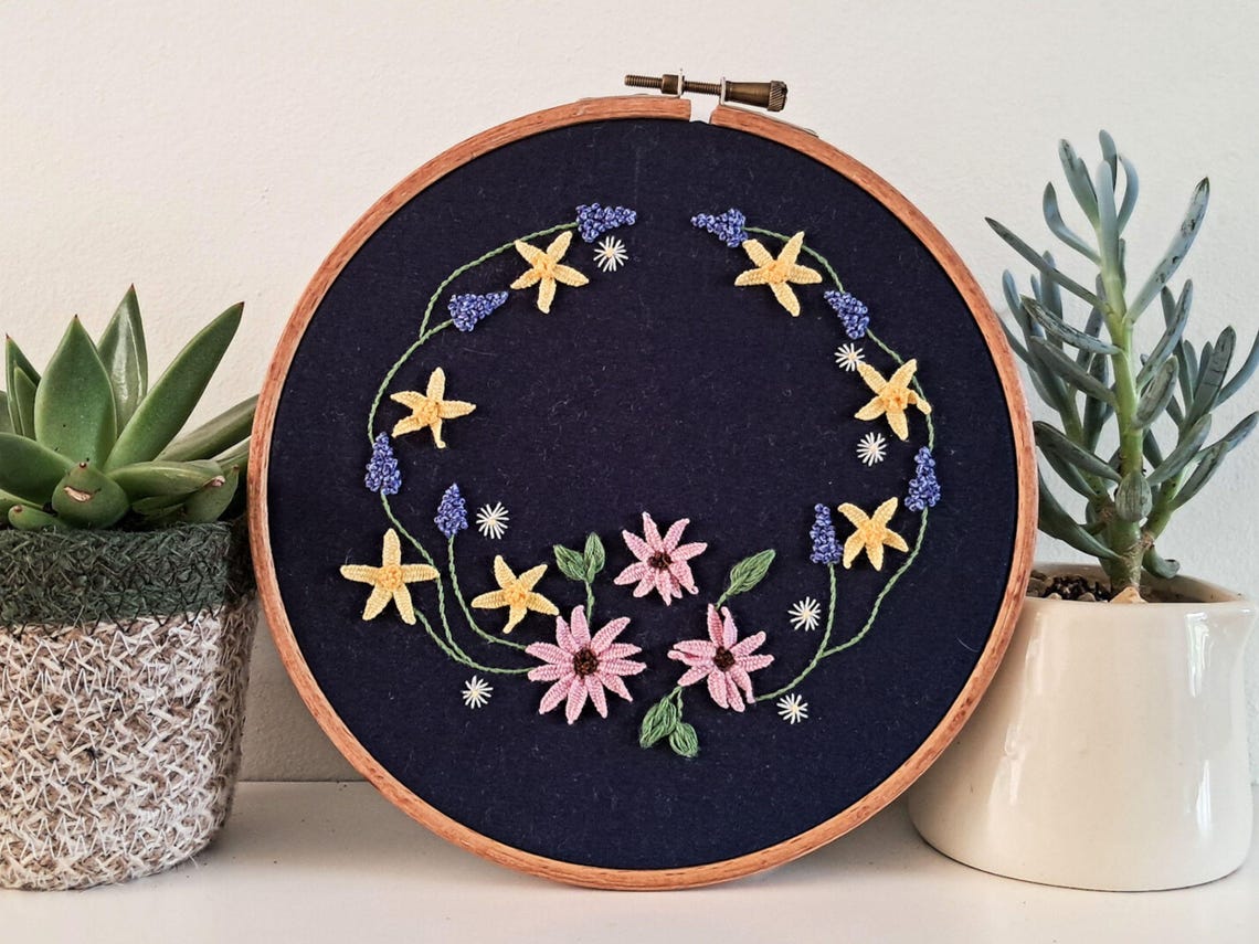 Floral Wreath Embroidery Pattern Bundle, Spring Summer Autumn Winter ...