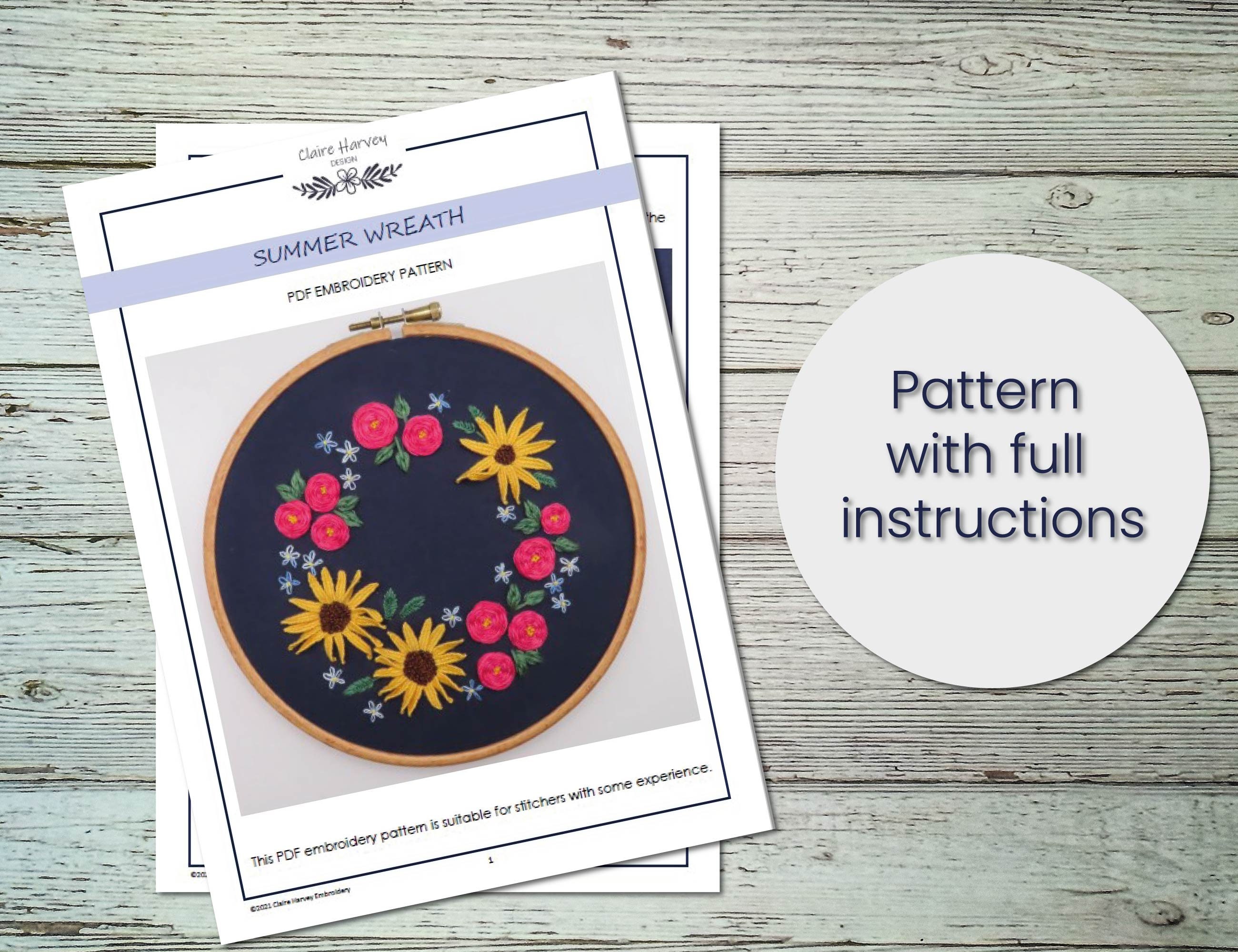 Summer Floral Wreath Embroidery Pattern and Instructions PDF - Etsy