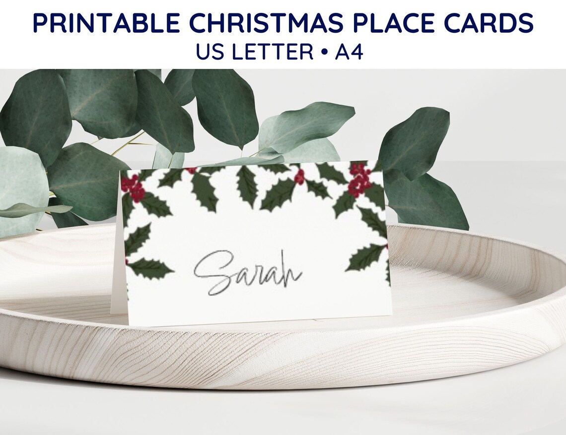 Printable Christmas Place Cards Editable in MS Word or Print Blank ...