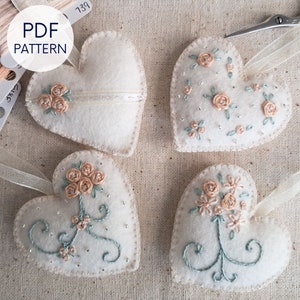 Embroidered Felt Heart Ornament Pattern, PDF Digital Download, Suitable for Valentine&#39;s Day, Wedding or Anniversary, 24G005