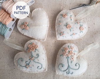 Embroidered Felt Heart Ornament Pattern, PDF Digital Download, Suitable for Valentine's Day, Wedding or Anniversary, 24G005